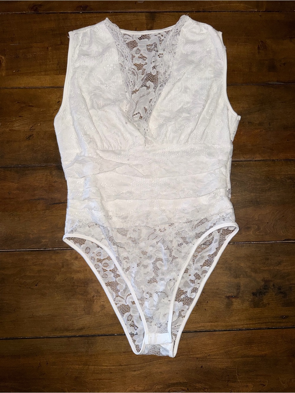 White Lace BodySuit V Neck